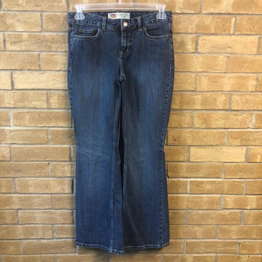 ROUTE 66 Women's Size 4S Short Low-Rise Flare Blue Denim Jeans 90s Vintage